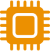 Orange computer chip icon on black background.