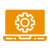 Orange laptop icon with gear symbol.